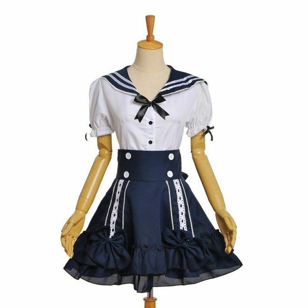 Cute Lovely Lolita School Girls Lady Sailor Suit Dress Navy Style Tops Skirt Casual Cosplay