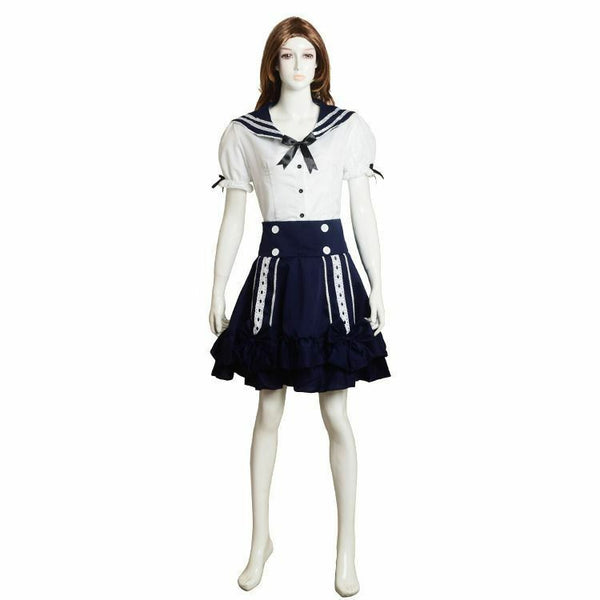 Cute Lovely Lolita School Girls Lady Sailor Suit Dress Navy Style Tops Skirt Casual Cosplay