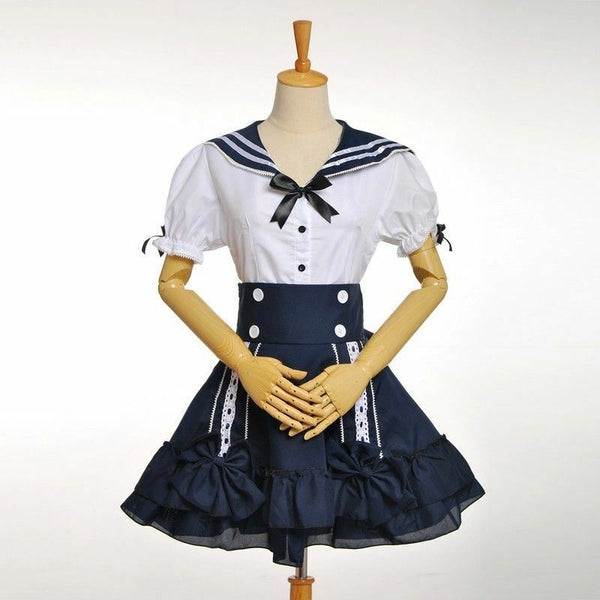 Cute Lovely Lolita School Girls Lady Sailor Suit Dress Navy Style Tops Skirt Casual Cosplay