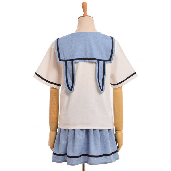 Fashion Loose Summer Preppy Blue Dress Lolita Girl Animal Logo Embroidery Top Skirt Suit