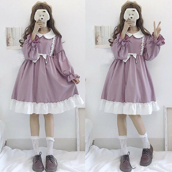 Lovely Cheers Lolita Sweet Girls Bow Ruffles A Line Dress Long Sleeve Princess Dress Dresses
