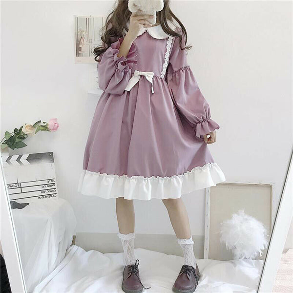 Lovely Cheers Lolita Sweet Girls Bow Ruffles A Line Dress Long Sleeve Princess Dress Dresses