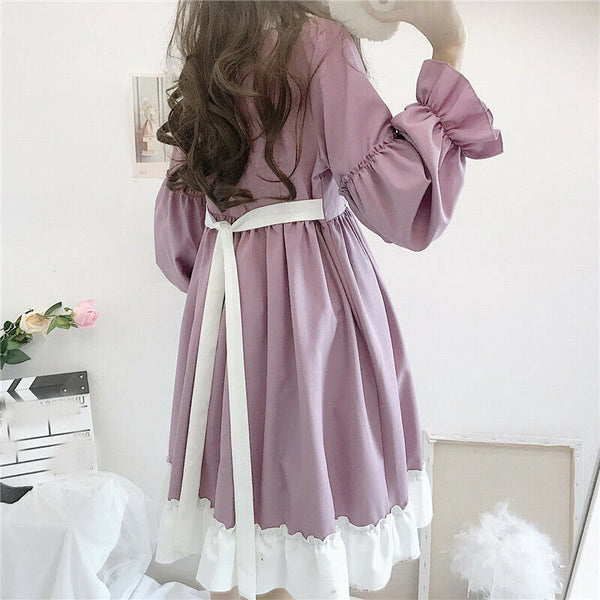 Lovely Cheers Lolita Sweet Girls Bow Ruffles A Line Dress Long Sleeve Princess Dress Dresses
