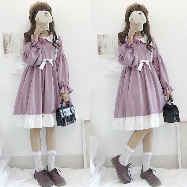 Lovely Cheers Lolita Sweet Girls Bow Ruffles A Line Dress Long Sleeve Princess Dress Dresses