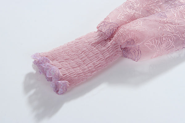 Women Runway Dress Spring Clothes Sweet Pink Ruffle Lace Splicing High Waist Bodycon Party