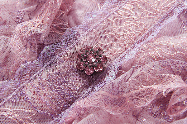 Women Runway Dress Spring Clothes Sweet Pink Ruffle Lace Splicing High Waist Bodycon Party