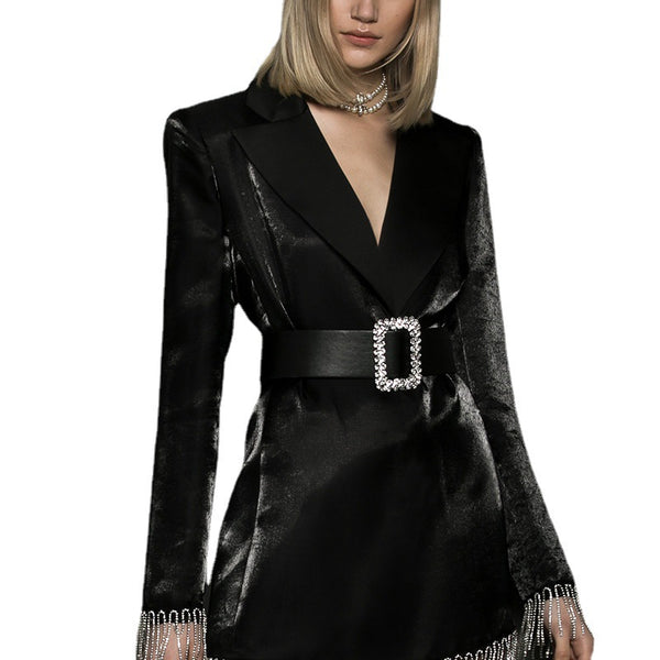 Fashionable fringes Shiny Bead Temperament Women Suit Collar Tassels Dress