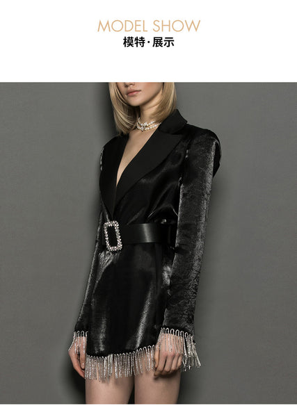 Fashionable fringes Shiny Bead Temperament Women Suit Collar Tassels Dress