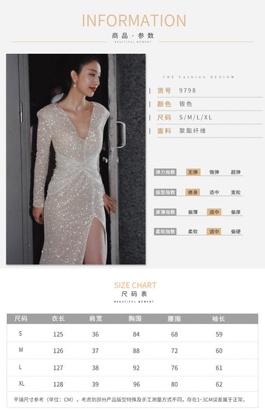 Fashionable Bronzing Temperament Spring V Neck Dress skirt Mermaid Skirt