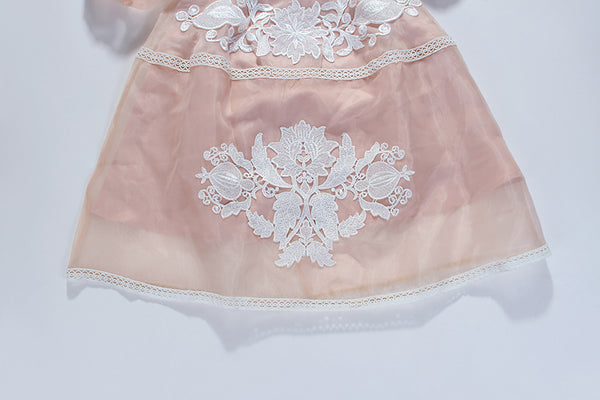 Fashionable Embroidery Temperament Spring A Line Pink 1/2 Sleeve Dress