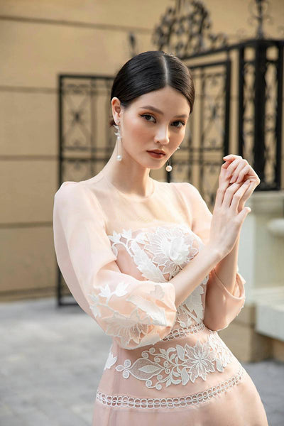 Fashionable Embroidery Temperament Spring A Line Pink 1/2 Sleeve Dress