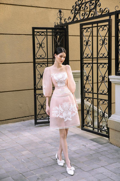 Fashionable Embroidery Temperament Spring A Line Pink 1/2 Sleeve Dress