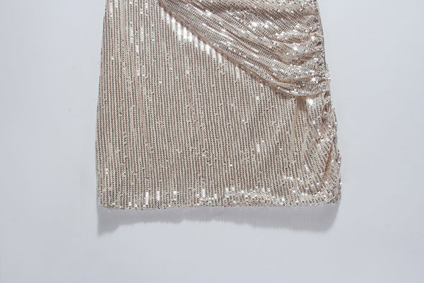 Fashionable Temperament Spring luxury sequined V-neck Long Sleeve Pencil Dress