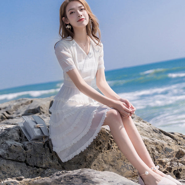 Sweet Cute Chic Multi Layer Short Sleeves Chiffon Cake Skirt Dress