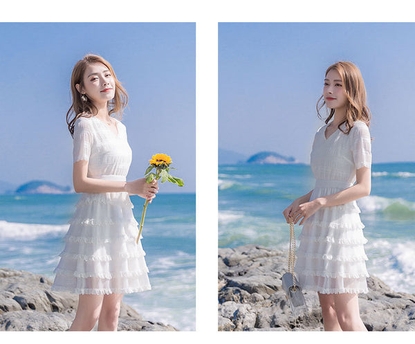 Sweet Cute Chic Multi Layer Short Sleeves Chiffon Cake Skirt Dress