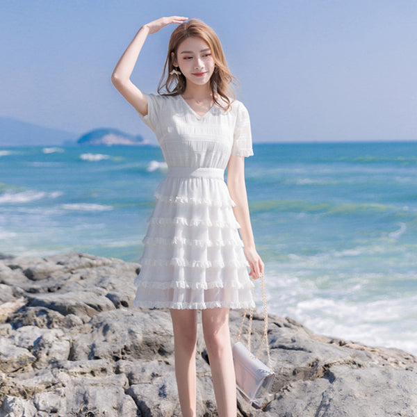 Sweet Cute Chic Multi Layer Short Sleeves Chiffon Cake Skirt Dress