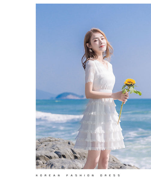 Sweet Cute Chic Multi Layer Short Sleeves Chiffon Cake Skirt Dress