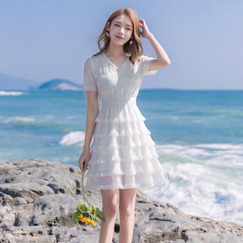 Sweet Cute Chic Multi Layer Short Sleeves Chiffon Cake Skirt Dress