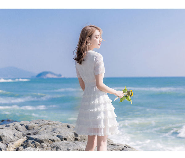 Sweet Cute Chic Multi Layer Short Sleeves Chiffon Cake Skirt Dress