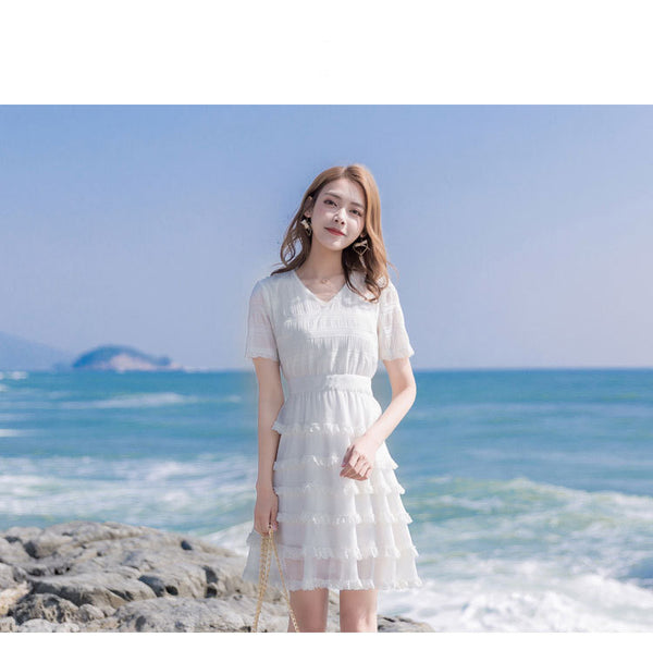 Sweet Cute Chic Multi Layer Short Sleeves Chiffon Cake Skirt Dress