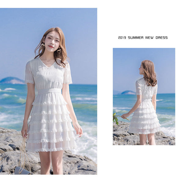 Sweet Cute Chic Multi Layer Short Sleeves Chiffon Cake Skirt Dress