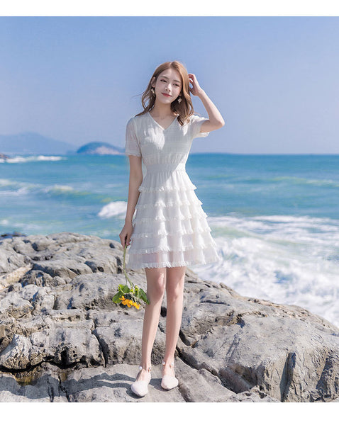 Sweet Cute Chic Multi Layer Short Sleeves Chiffon Cake Skirt Dress