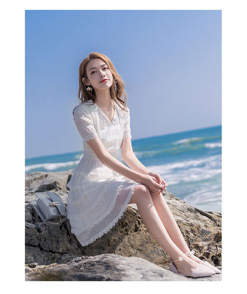Sweet Cute Chic Multi Layer Short Sleeves Chiffon Cake Skirt Dress