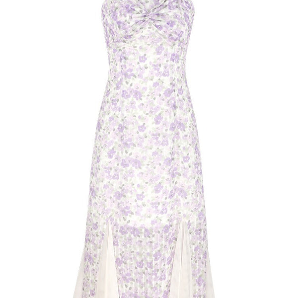 Good quality French Design Outdoor Wear Fishtail Purple Floral A Line Dress