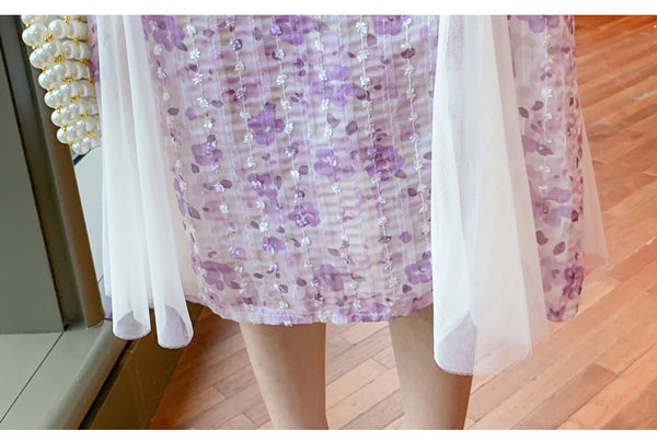 Good quality French Design Outdoor Wear Fishtail Purple Floral A Line Dress