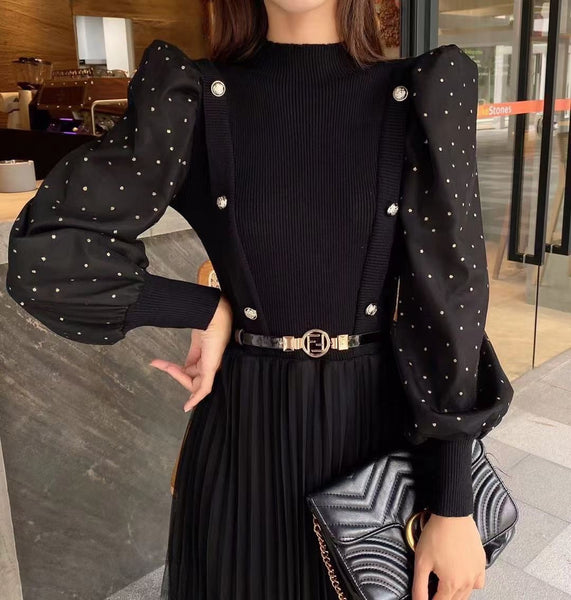 Good quality Elegant Knitted Mesh French Style Long skirt High Waist Dress