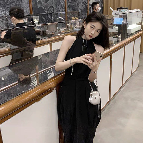 Summer Lace waist Off Shoulder Halter Neck white sleeveless Temperament Dress