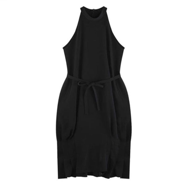 Summer Lace waist Off Shoulder Halter Neck white sleeveless Temperament Dress