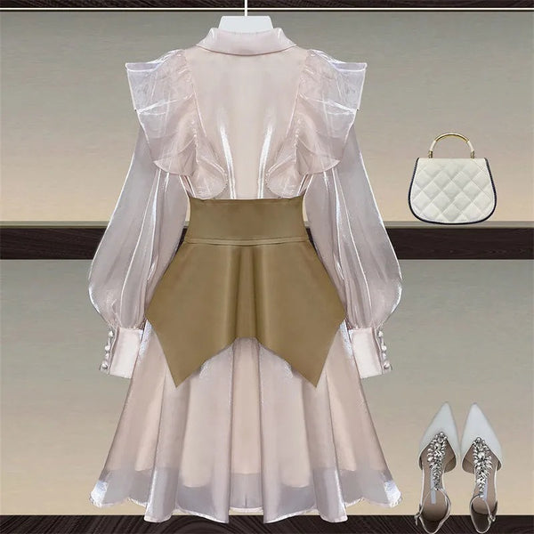 Chic Spring Autumn Suit Girdle Collar Small Fragrance Temperament Light Pink Dress
