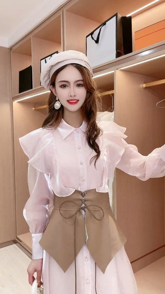 Chic Spring Autumn Suit Girdle Collar Small Fragrance Temperament Light Pink Dress