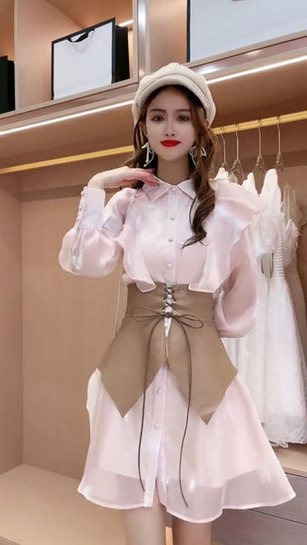 Chic Spring Autumn Suit Girdle Collar Small Fragrance Temperament Light Pink Dress