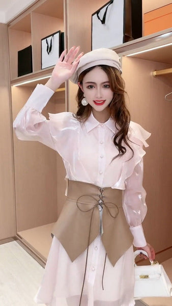 Chic Spring Autumn Suit Girdle Collar Small Fragrance Temperament Light Pink Dress