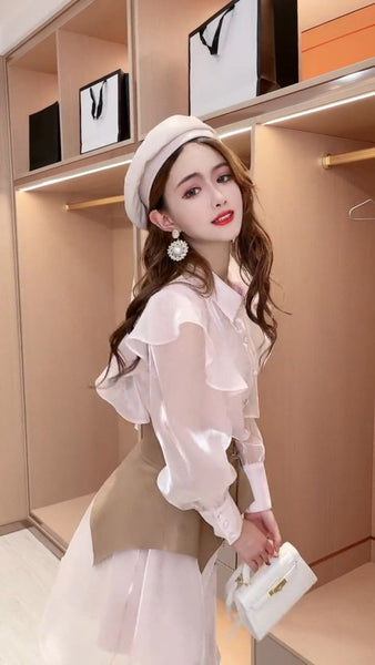 Chic Spring Autumn Suit Girdle Collar Small Fragrance Temperament Light Pink Dress