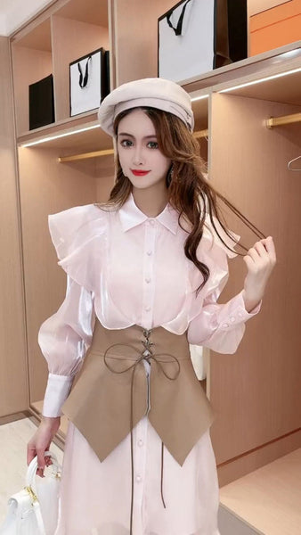 Chic Spring Autumn Suit Girdle Collar Small Fragrance Temperament Light Pink Dress