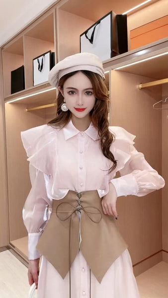 Chic Spring Autumn Suit Girdle Collar Small Fragrance Temperament Light Pink Dress