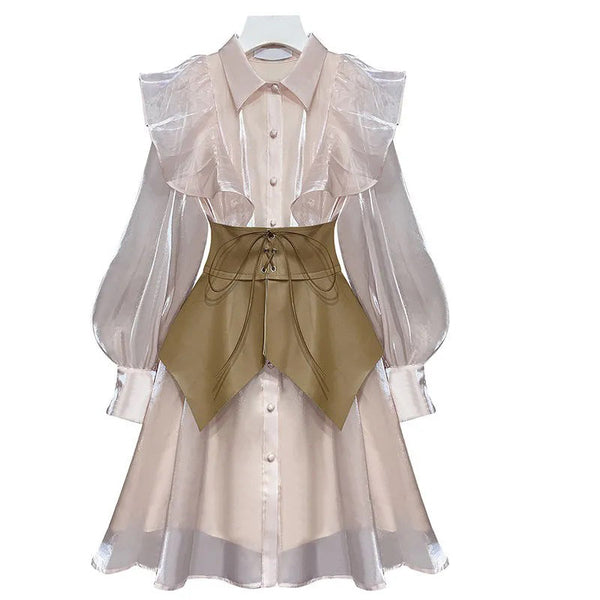 Chic Spring Autumn Suit Girdle Collar Small Fragrance Temperament Light Pink Dress