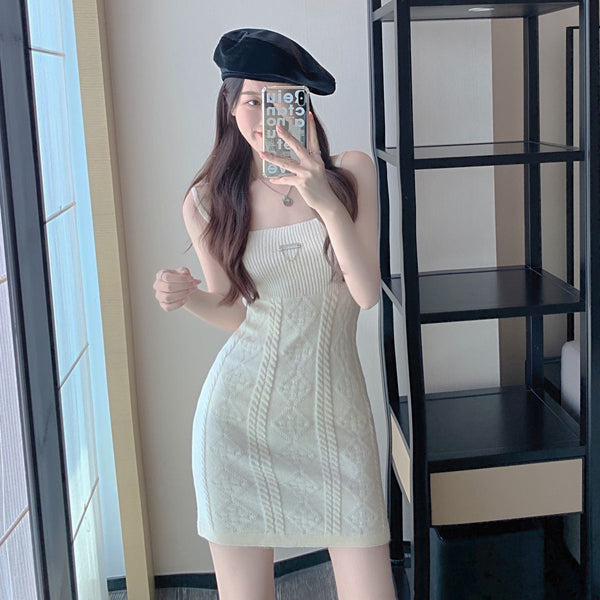 New Fashion Design Lovely Knitted Sling Short Dress Long Sleeved Jacket