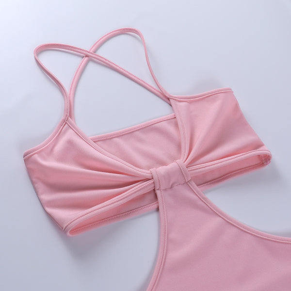 Temperament Solid Color Backless Hollow Front Strap Sling Cotton Dress