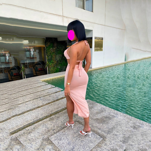 Trendy Sleeveless Open Back Slit Sexy Women Pencil Dress
