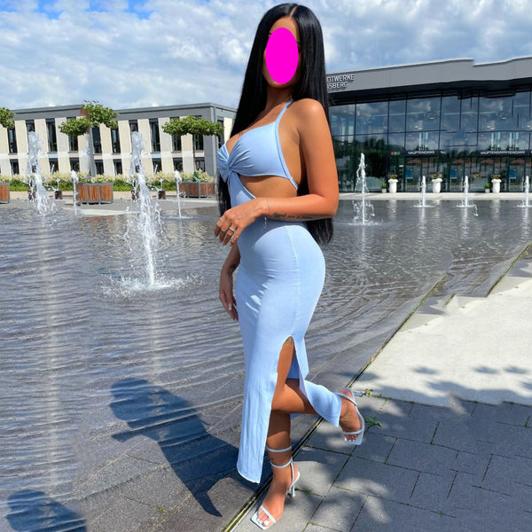 Trendy Sleeveless Open Back Slit Sexy Women Pencil Dress