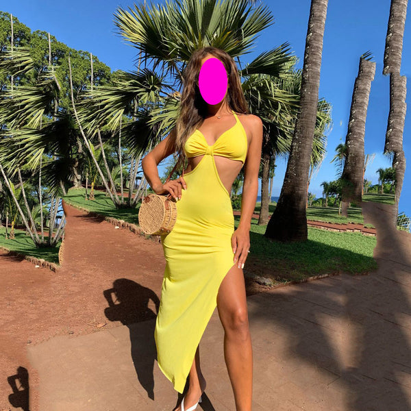 Trendy Sleeveless Open Back Slit Sexy Women Pencil Dress