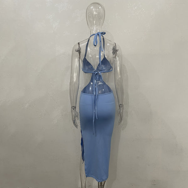 Trendy Sleeveless Open Back Slit Sexy Women Pencil Dress