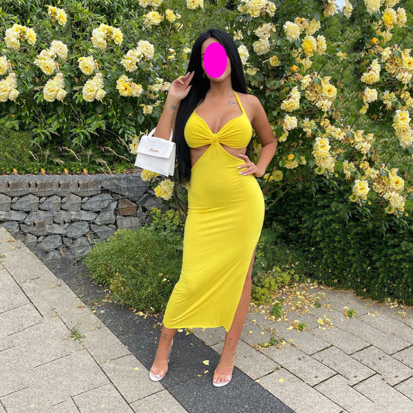 Trendy Sleeveless Open Back Slit Sexy Women Pencil Dress