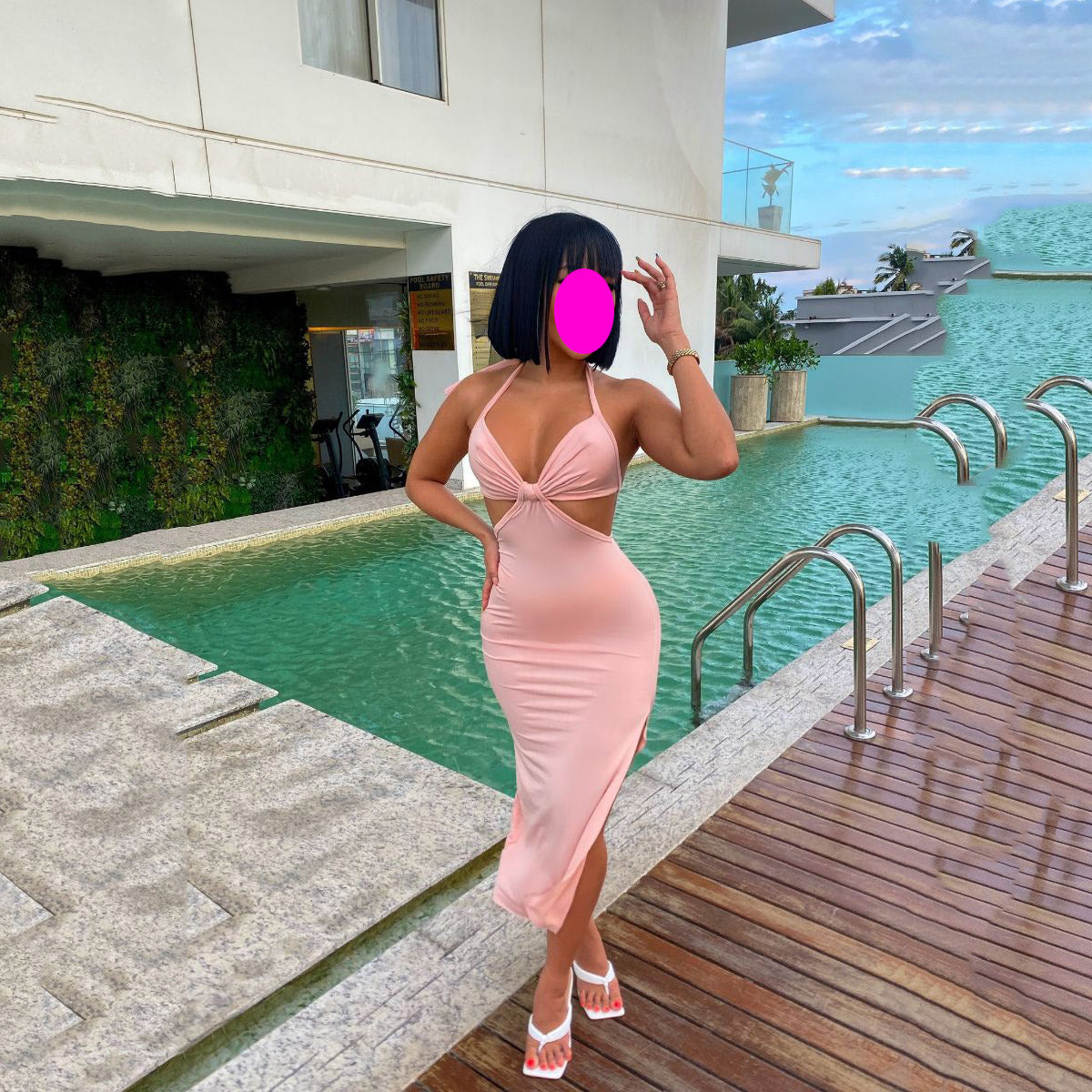 Trendy Sleeveless Open Back Slit Sexy Women Pencil Dress