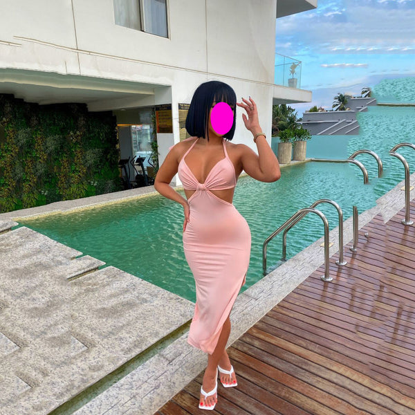 Trendy Sleeveless Open Back Slit Sexy Women Pencil Dress