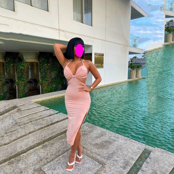 Trendy Sleeveless Open Back Slit Sexy Women Pencil Dress